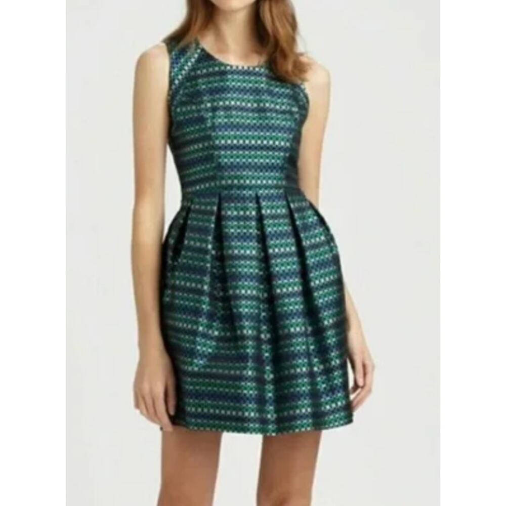 SHOSHANNA Blue Green Silver Veronica Aegean Jacquard Sleeveless Dress Size 2